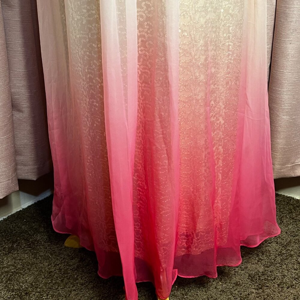 Jump Apparel 9/10 Formal Gold Sequin Pink Ombre Baby Doll Maxi Dress Homecoming - Picture 6 of 16